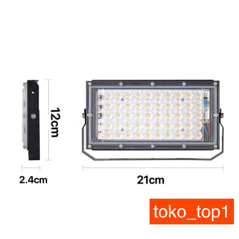 Lampu Led Sorot 12v dc  50w putih Kap Big Power Floodlight DC 12V 50W + Kabel jepit aki 1.5m/ kap