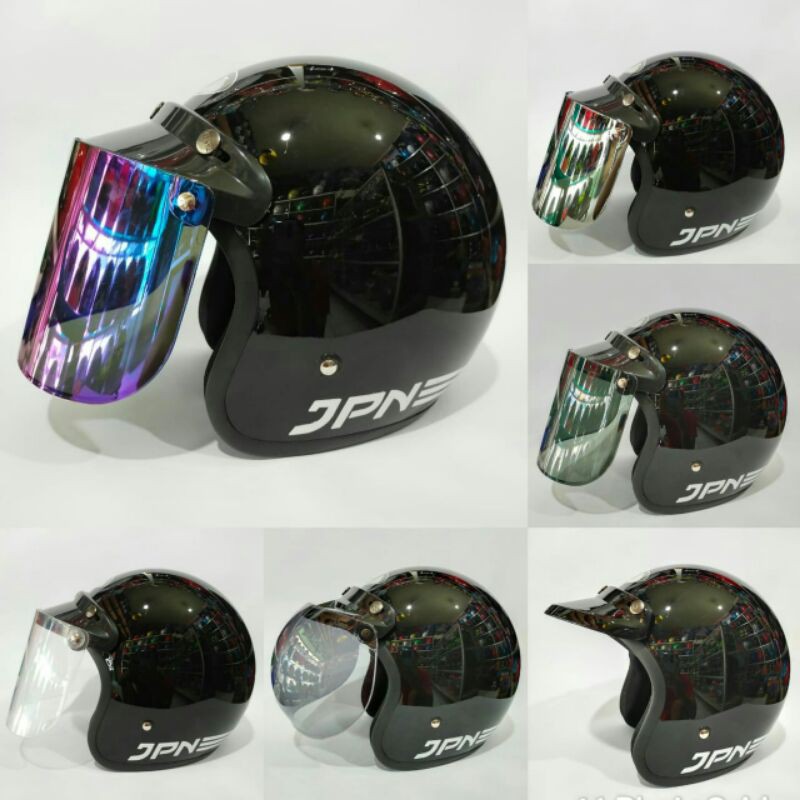 helm JPN HITAM glosy original kaca datar flat visor cembung