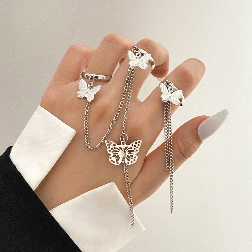 Set Cincin Rantai Bahan Alloy Warna Emas / Silver Untuk Wanita