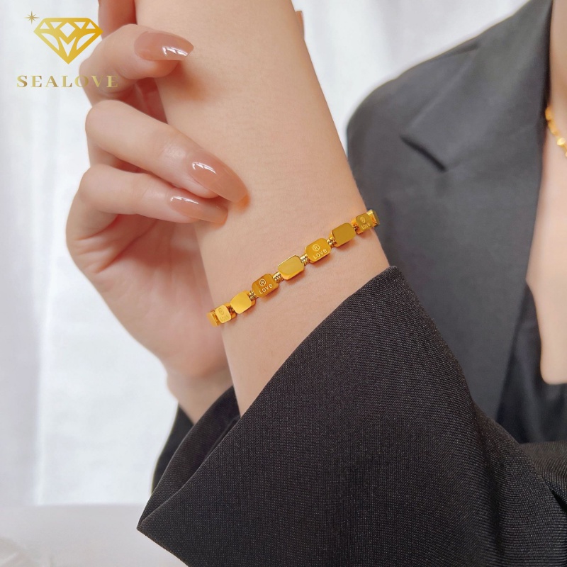 Gelang Titanium Premium Susun Kubus Beruntung Emas 18k Anti karat Wanita Korea Perhiasan