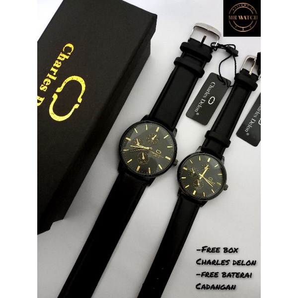 Jam Tangan Couple Cewek Cowok Original Charles delon bahan kulit