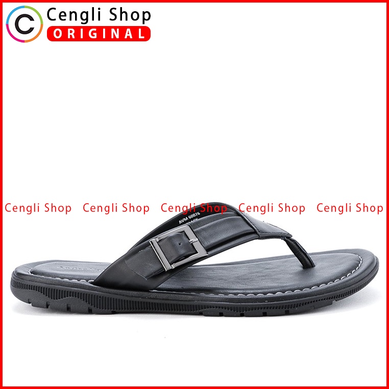 SANDAL JEPIT KULIT ANDRE VALENTINO PRIA ORIGINAL CASUAL HITAM AVM10