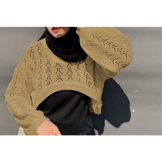 Crop Rajut Yura Balon Outer Knitwear Oversize Tebal Crop Top Wanita