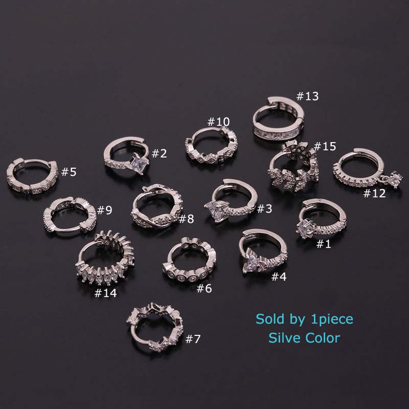 1pc Anting Tindik Tulang Rawan Telinga Bahan Tembaga Dengan Zircon 8mm Untuk Helix Pinna Lobe