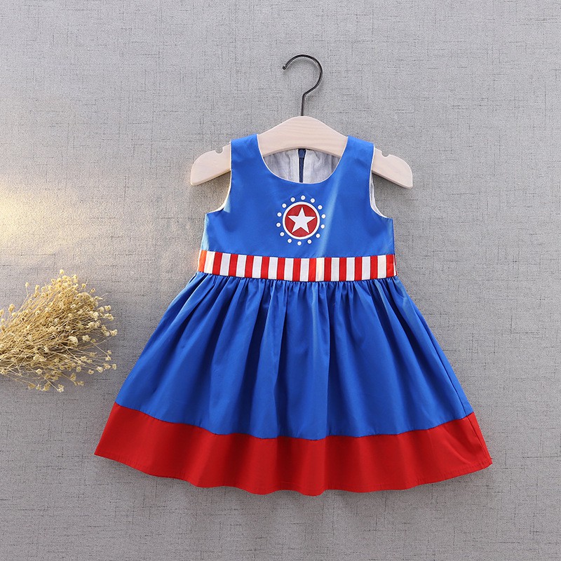 Dress Kostum Kapten Amerika Anak Perempuan Gaun Ulang Tahun Pesta Kostum Anak IMPORT CODE: WD5098-26
