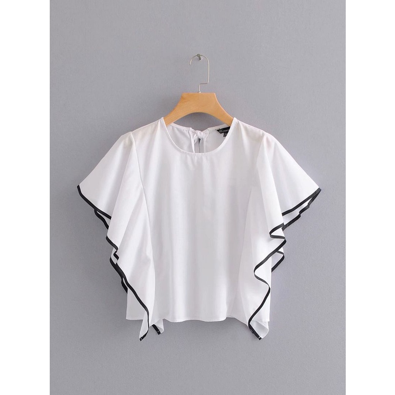 B47578 White Cristine Ruffle Blouse - Blouse Putih Cantik Import Korea