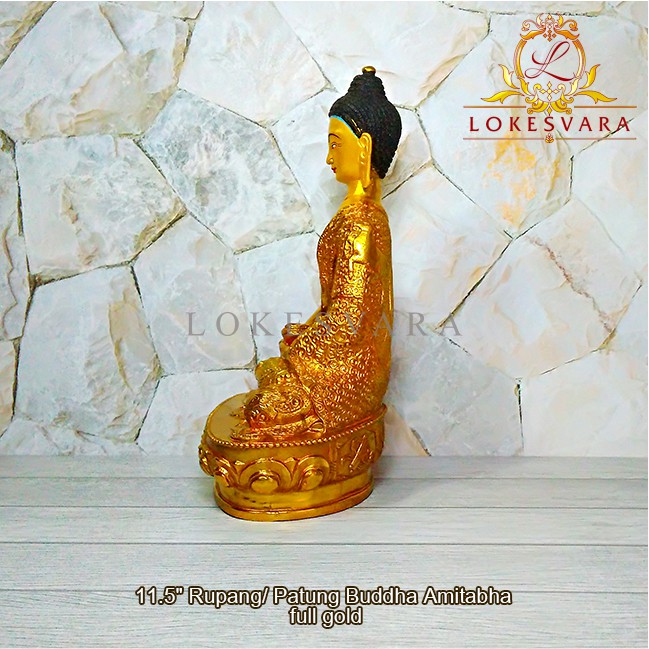 Patung Rupang Arca Logam Buddha Amitabha 11.5inch Full Gold