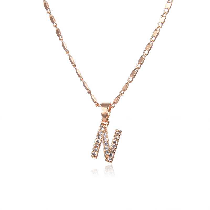 TERMURAH HYL JEWELRY Kalung Titaniun Huruf Kalung Alfabet titanium Wanita Permata Perhiasan Lapis