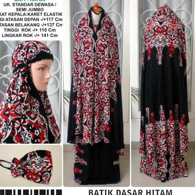 Mukena dewasa motif batik bahan rayon warna hitam semi jumbo