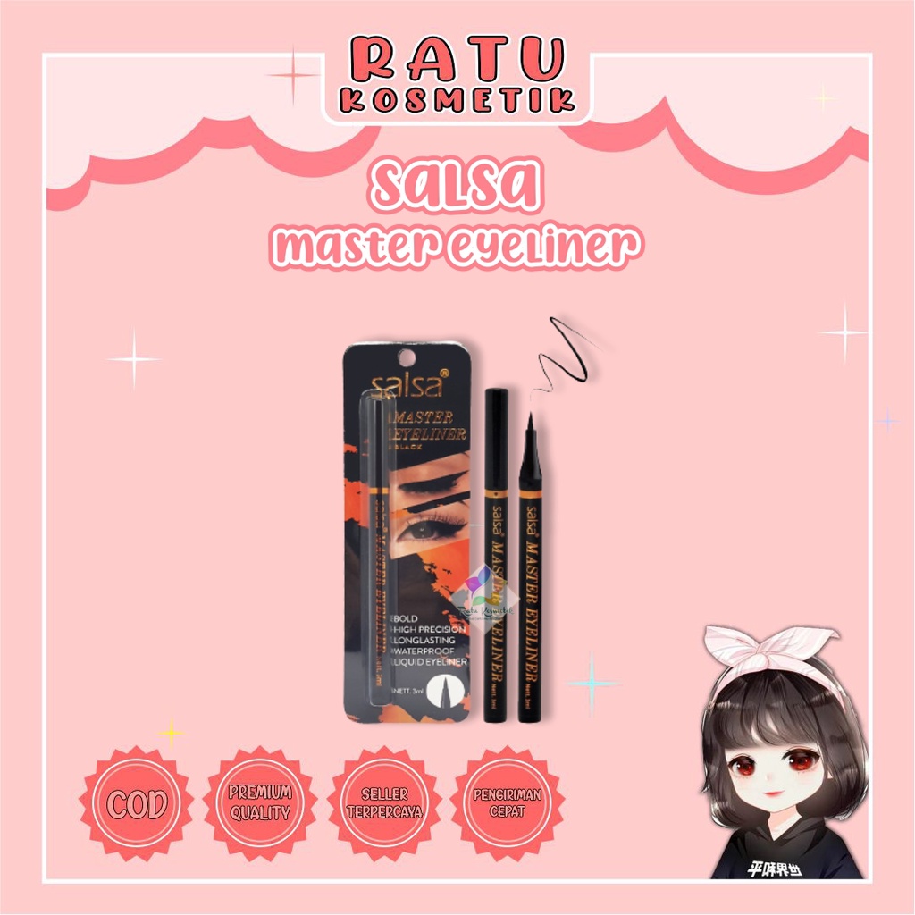 ❤ RATU ❤ Salsa Master Eyeliner Black Liquid | Eyes Liner Pen Bold Waterproff Long Lasting (✔️BPOM)