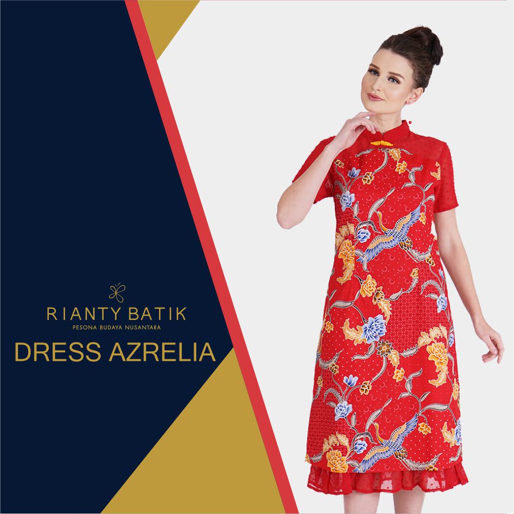 Dress Baju Batik Wanita Rianty Batik Mayleen Katun Premium Modern Lengan Pendek Big Size Jumbo-Azrelia