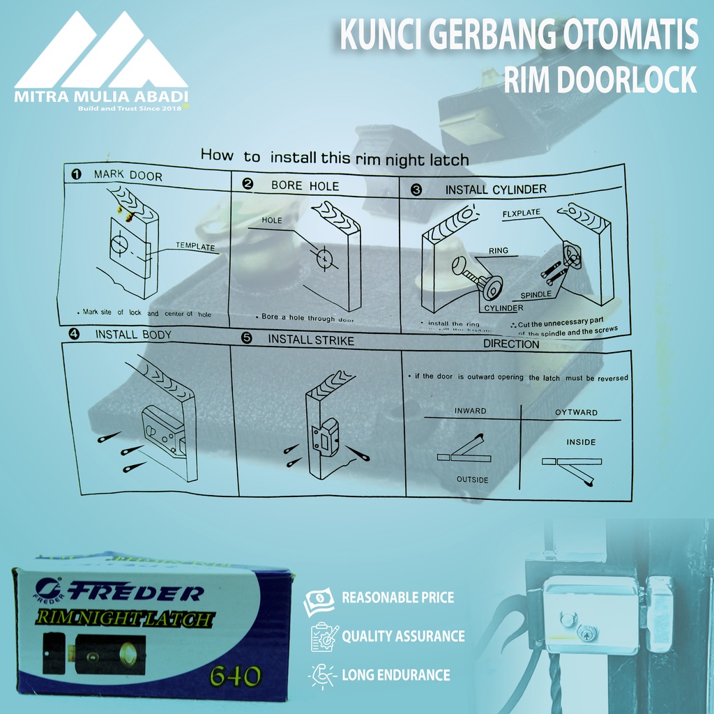 Kunci Pintu Otomatis FREDER 640 Antik Set Rim Night Latch grendel