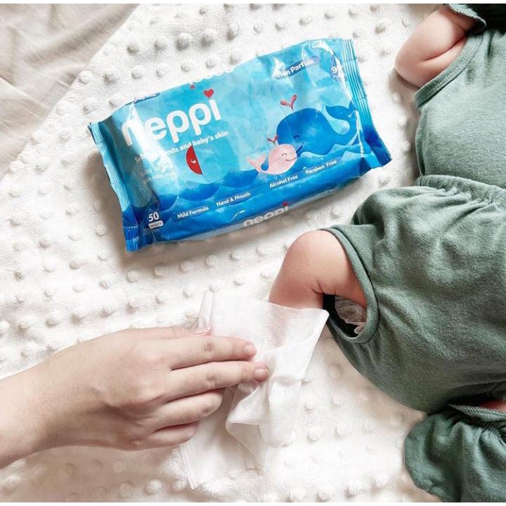 NEPPI baby wipes isi 50 ( BUY 1 GET 1 FREE) / TISSUE BASAH / TISSUE BAYI / paket bundle tisu / tisu bayi parfum / tisu bayi non parfum / non alkohol / murah/ sensitive skin