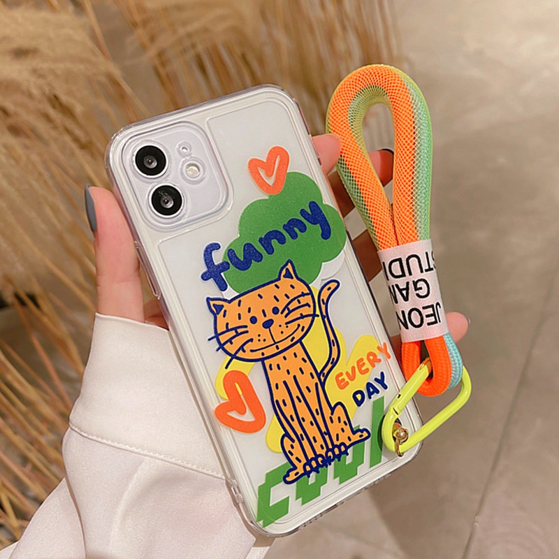 Soft Case Motif Kartun Kucing Dengan Lanyard Untuk Iphone 6 7 8 PLUS X XR XS 11 12 13 MINI PRO MAX SE 2020