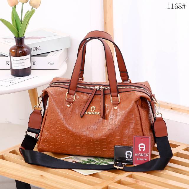 Aigner Roma Satchel Bag Embossed Leather #1168*_