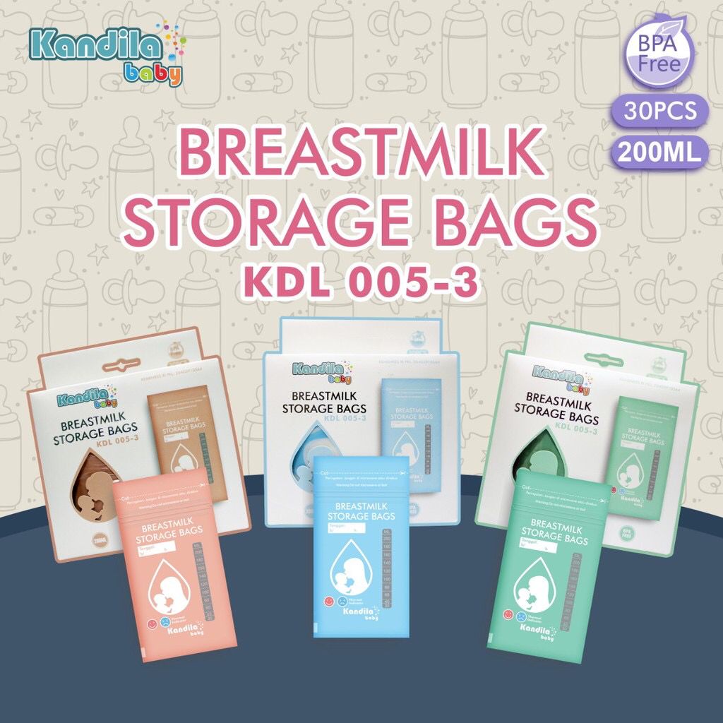 KANDILA Breastmilk Storage Bags KDL 005-2 KDL 005-3 Kantong Asi 120 ml 200ml isi 30 pcs dengan thermal sensor