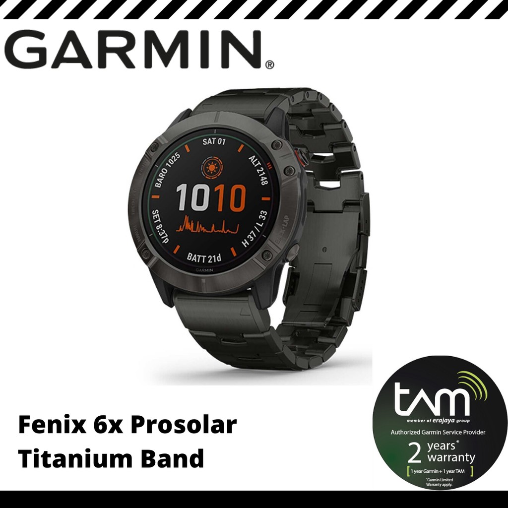 Garmin Fenix 6X Pro Solar - Titanium with Vented Titanium Bracelet Garansi Resmi TAM 2 Tahun