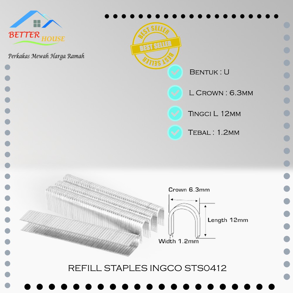 

U-Staples (12 mm) INGCO STS0412 - Refill Isi Steples Tembak HSG1405