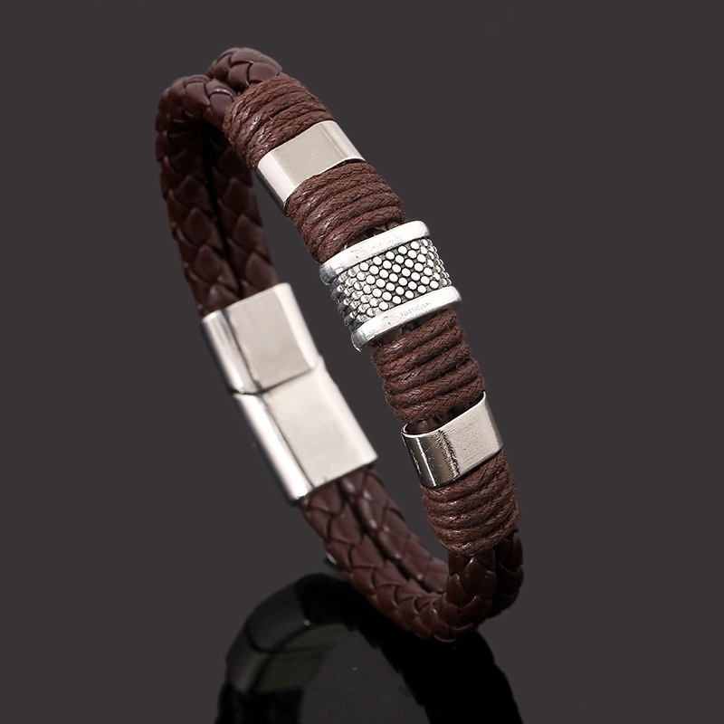 Gelang Strap Kepang Bahan Kulit Ada 2 Warna Gaya Punk Untuk Pria 2018