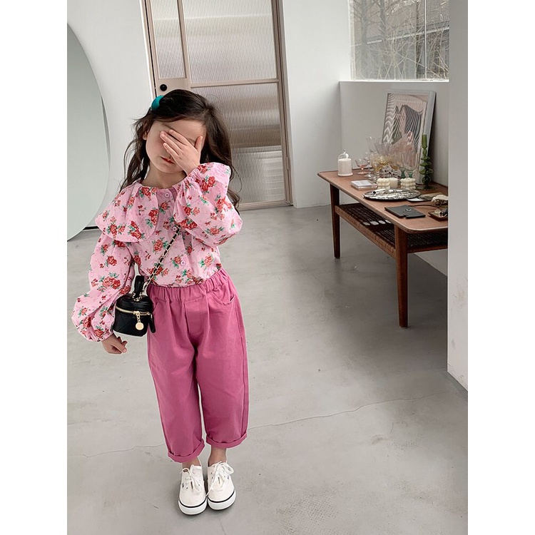 (LOLI-JKT) BS-222 SET ANAK CEWEK FLOWER PASTELA BLOUSE SIZE 100-140