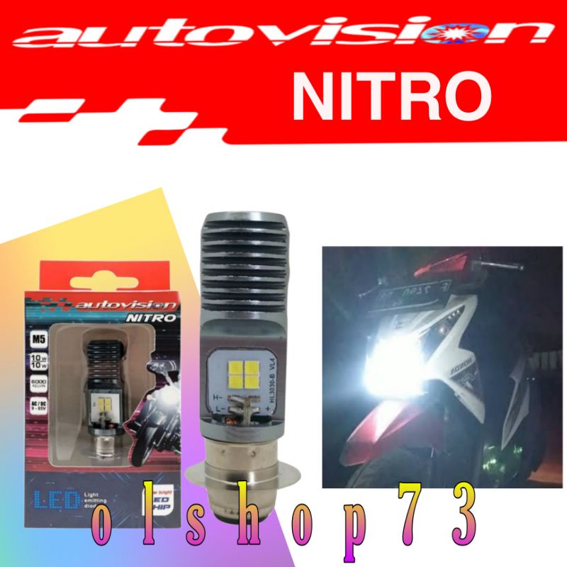 Nitro Autovision Lampu LED Depan Motor Arus AC  DC Cahaya Putih Terang Beat F1  Vario Bebek Matik dll