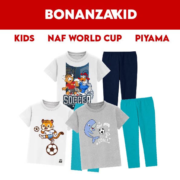 Baju Tidur Piyama Anak NAF World Cup Whale Goal Usia 2-8 Tahun Bahan Katun Premium