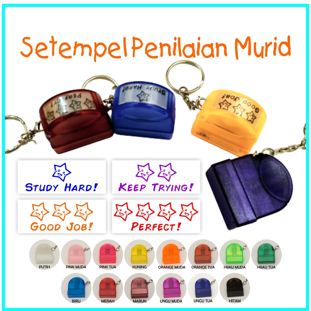 Stempel Bintang Penilaian Murid PAUD TK SD - Stempel Flash Mini 10x28mm Custom Desain Warna Tulisan 