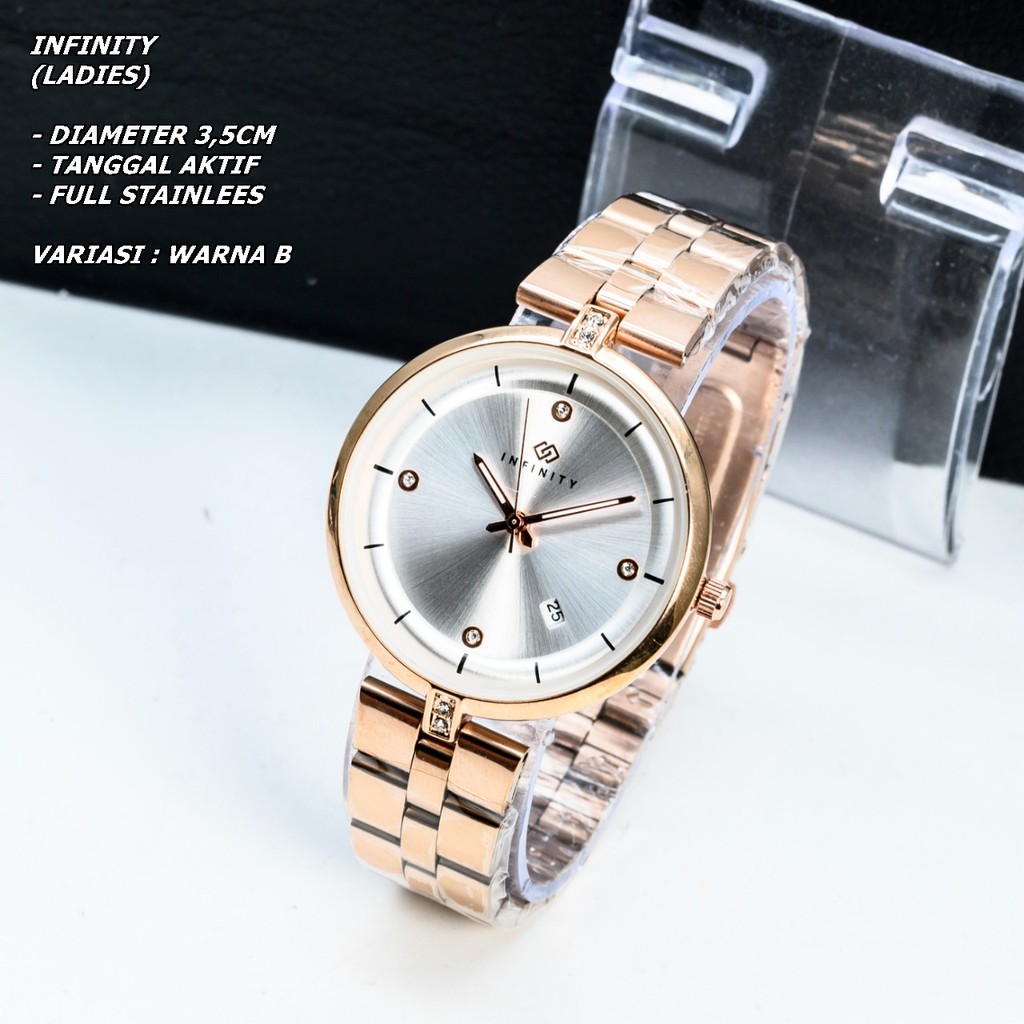 JAM TANGAN WANITA FASHION RANTAI BODY BULAT TANGGAL AKTIF