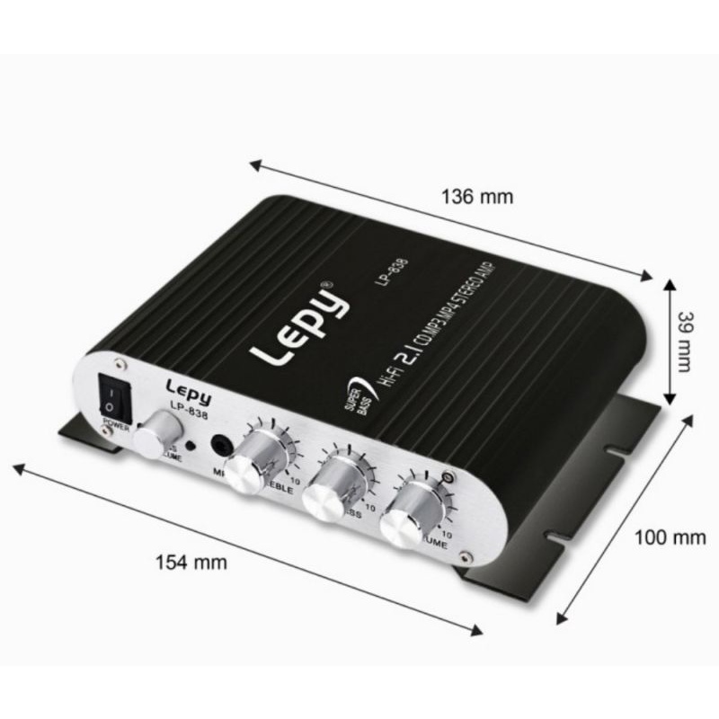 Mini Lepy LP-838 Car 3 Channel Amplifier Stereo Mega Bass 12V Hi-Fi