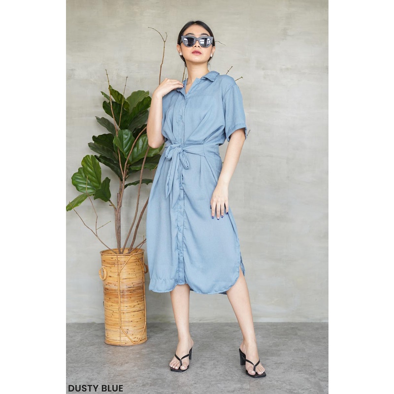 Boonsri Crinkle Shirt Dress Casual Dres Wanita