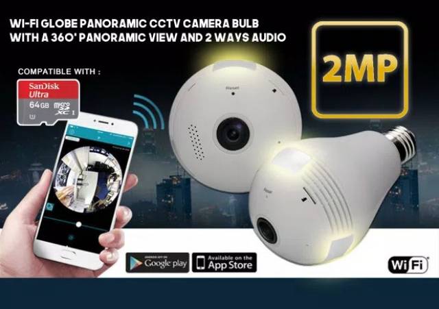 Cctv lampu bulb camera wireless vr panoramic wireless 2 mp real high quality