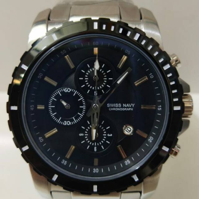Jam tangan Swiss Navy 6802 pria silver Original
