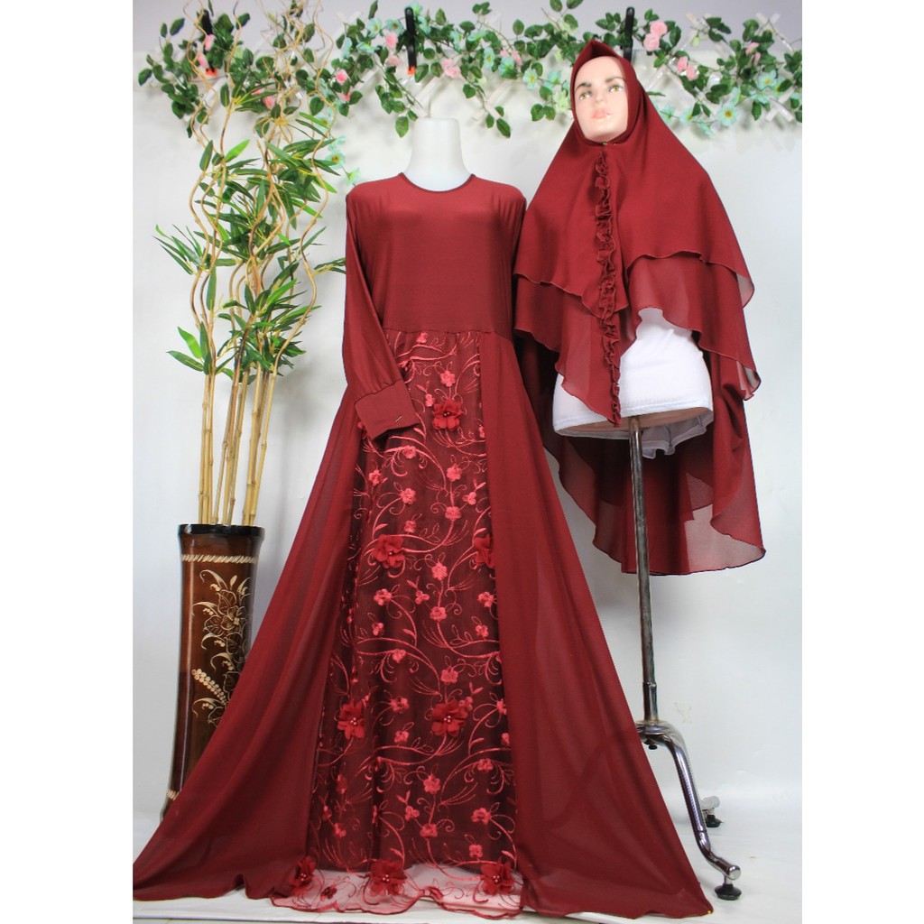 Gamis set ceruty BROKAT BRUKAT PESTA MEWAH  Shena bordir muslim fashion islami wanita pesta TILE