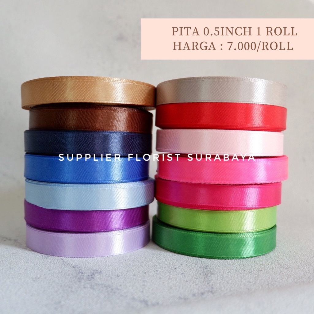 [HARGA PER ROLL] PITA SATIN 1/2 INCH 0,5 INCH 0.5 INCH 1,25CM 1.25CM 25YARD