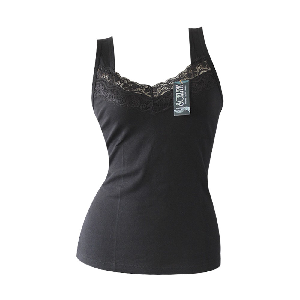 Scelta - Atasan Tank Top Wanita Katun Tanktop Polos Renda Tali Besar Hitam Putih Coklat 1085 thumbnail 5