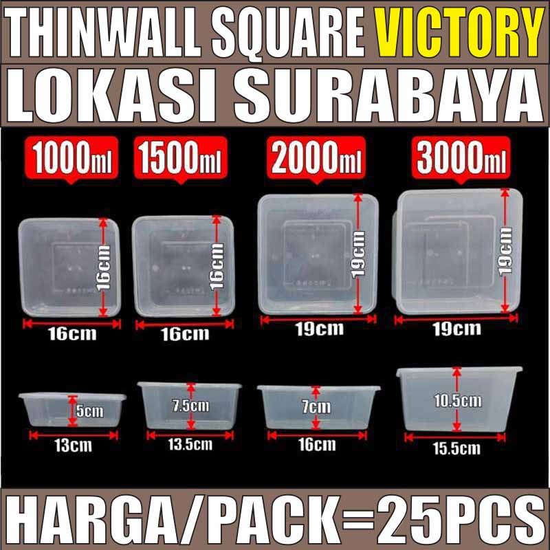 Thinwall SQ 1000ml 1500ml 2000ml 3000ml Per Pack Kotak Makanan Square Plastik SBY