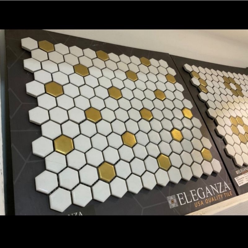 Mozaik Hexagon White GOLD Mozaik Tile Keramik ELEGANZA Hexagon White Gold Matte  DJNS84222 NS84222