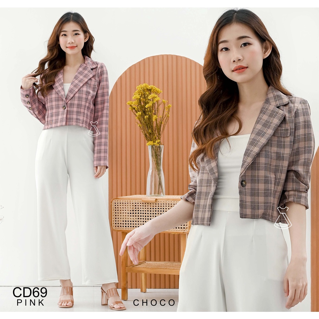 CD69 - Outer Blazer Wanita Basic Cropped Linen Stylish Casual Look