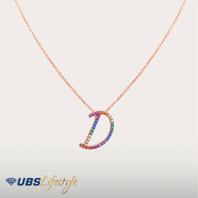 Kalung huruf inisial abjad alpha star carendelano ubs permata warna warni anak dan dewasa emas asli kadar 700 70%