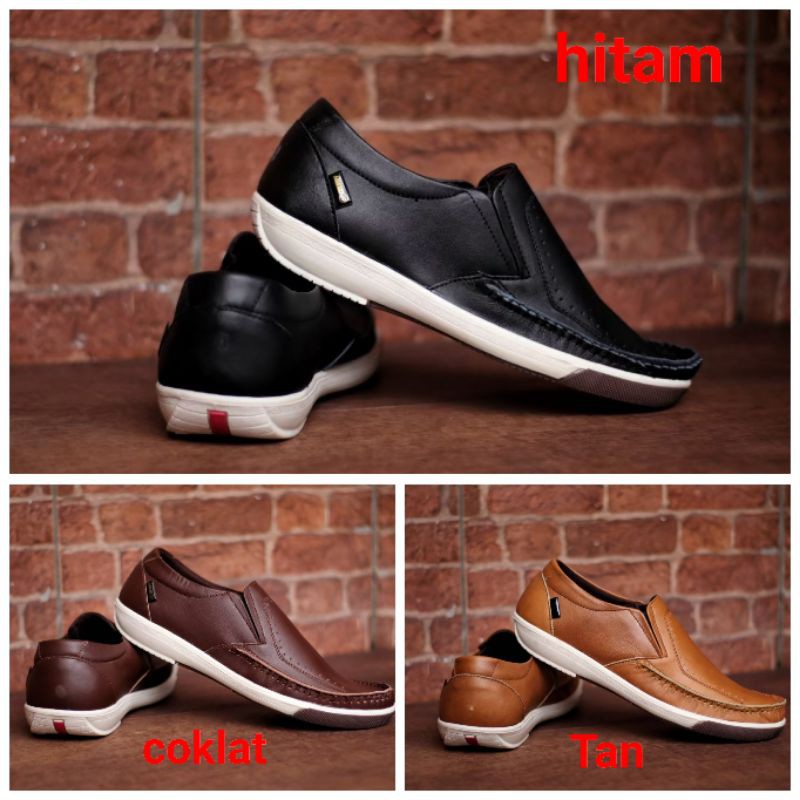 FULL LEATHER  - Sepatu Slip On Pria Casual Kerja Cevany Sandro Original - Kulit sapi