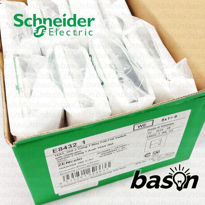 SCHNEIDER ZENcelo 2 Gang 1 Way - Saklar 2 Tombol 1 Arah - Full Flat Switch - Saklar Datar