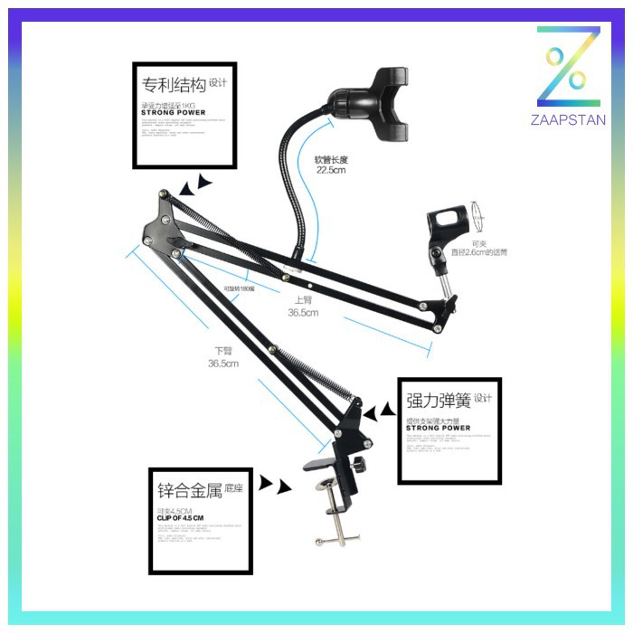 Microphone Suspension Boom Scissor Arm with Smartphone Lazypod - D6 -