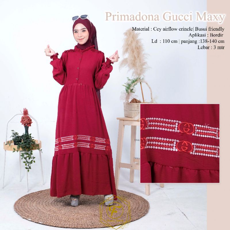 Gamis Syari Dress Primadona Gucci Maxy Maroon Original Feriska | Kartasasmita