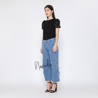 Nanida Celana  boyfriend  Jeans kulot  tali samping Wanita 