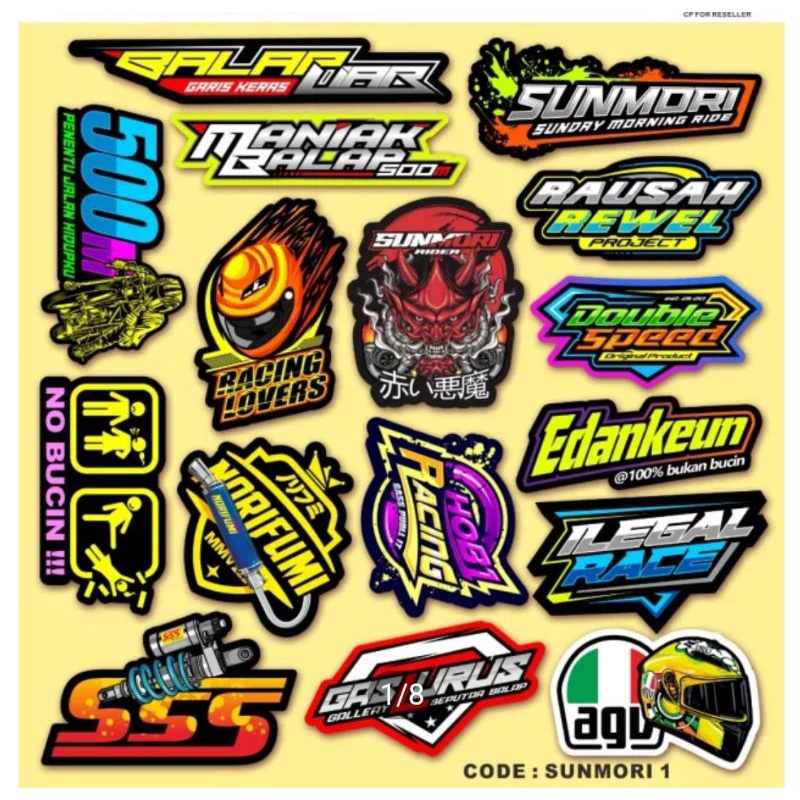 STICKER PACK RACING SUNMORI MOTOR HELM LAPTOP TUMBLER