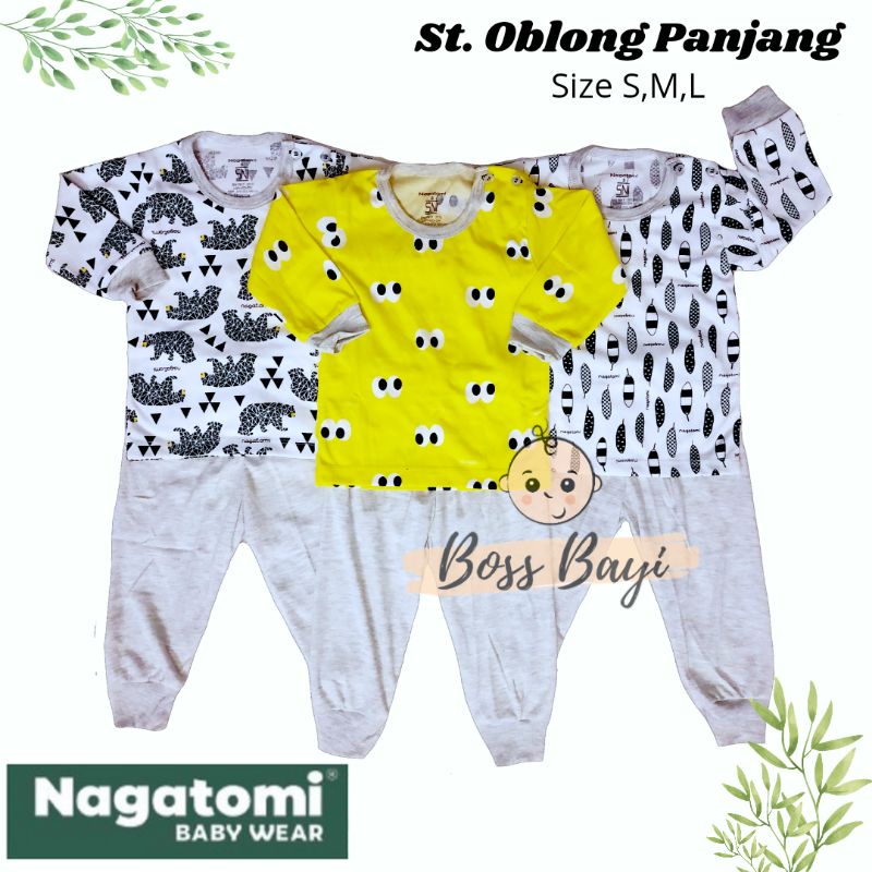 Setelan Piyama Bayi Anak Oblong Panjang Kancing Pundak Nagatomi SML