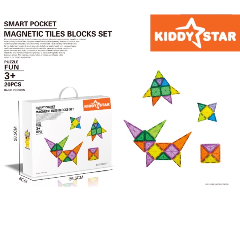 Kiddy Star Magnetic Tiles Blocks Set 20 Pcs Mainan Magnet Edukasi Anak