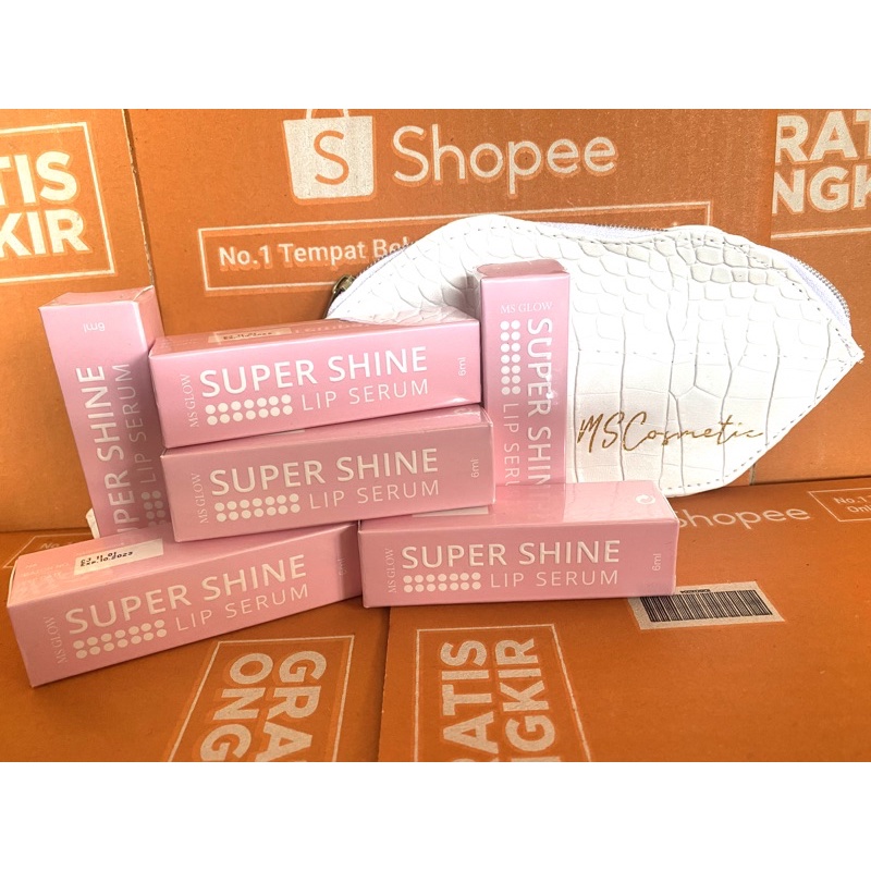 ( BISA COD) BELI 2 PCS FREE POUNCH BIBIR , SUPER SHINE LIP SERUM MS GLOW 100% ORIGINAL