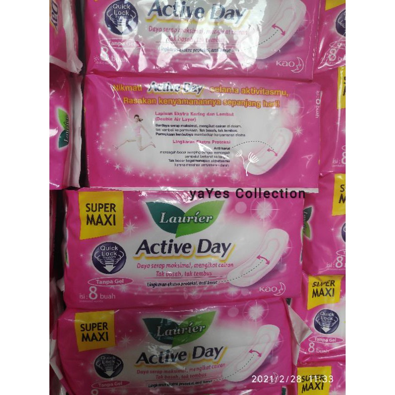 Paket Hemat Isi 4 park x 8 Buah Pembalut Laurier Active Day Super Lorier haid menstruasi Kewanitaan