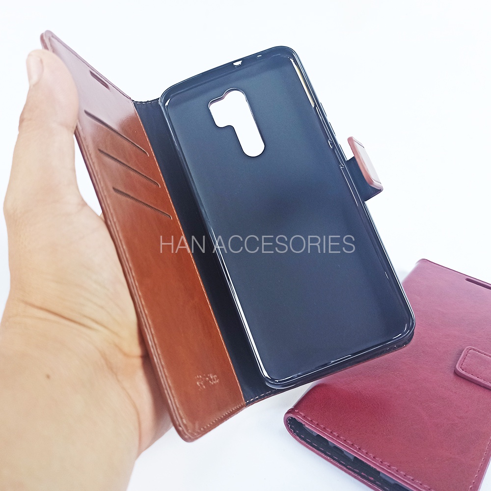 (PAKET HEMAT) Fashion Selular Flip Leather Case Xiaomi Redmi 7/7A/REDMI 8/8A PRO/9/9A/9T Flip Cover Wallet Case Flip Case + Nero Temperred Glass